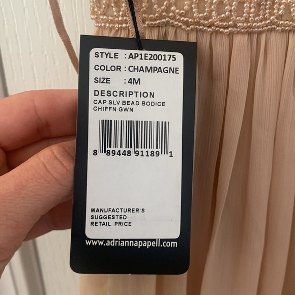 Adrianna Papell Rose champagne Beaded‎ Bodice Dress sz 4 wedding chiffon prom - Picture 13 of 16